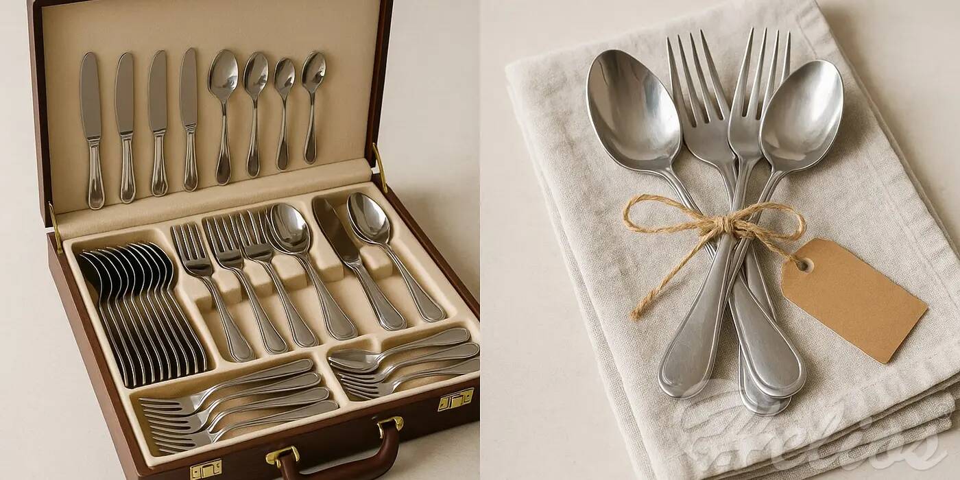 Porównanie zestawu sztućców w eleganckiej walizce i sztućców kupowanych luzem na sztuki