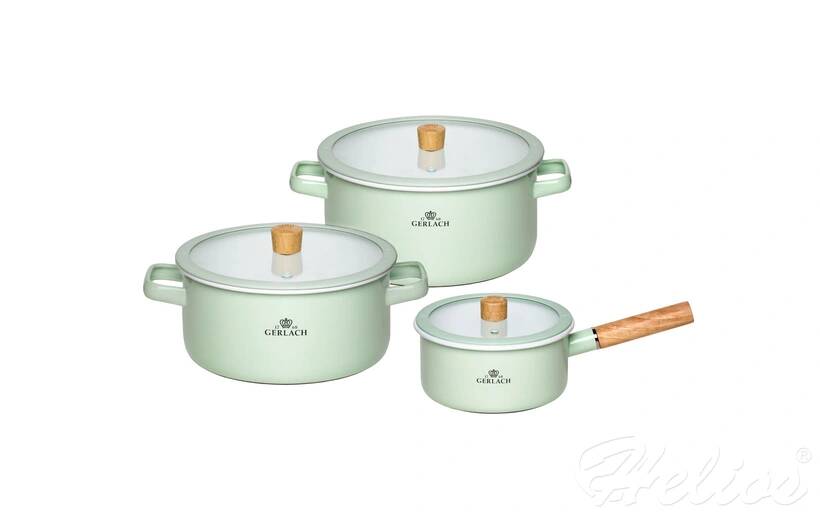 Komplet garnków 6 elementów - Natur Enamel / pastelowo zielony