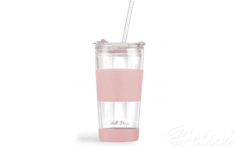 Vialli Design Kubek termiczny szklany ze słomką 600 ml - FUORI Różowy (30411) - zdjęcie główne