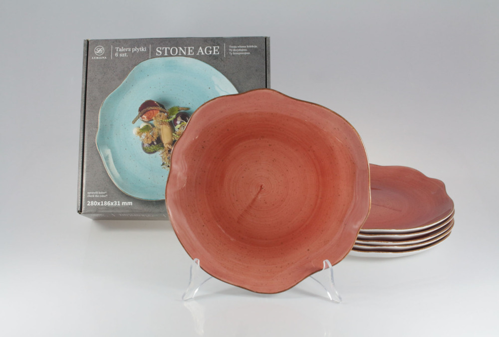 Helios szkło: Zestaw talerzy płytkich 28 cm / 6 szt. - STONE AGE  6630M Ceglasty