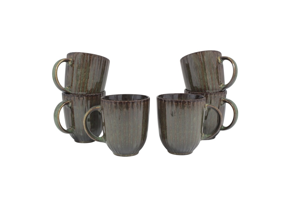 Helios szkło: Zestaw kubków dla 6 osób - STONEWARE S010T Jade (Daisy) + Zestaw talerzy dla 6 os./ 18 części - STONEWARE S010T Jade