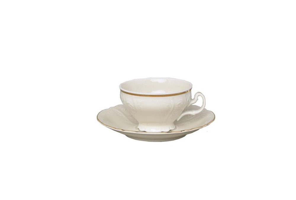 Helios szkło: Filiżanka niska 360 ml ze spodkiem - Bernadotte Ivory Gold (383713)