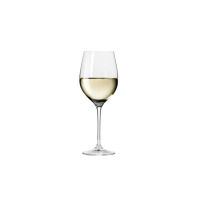 Kieliszek do wina białego Harmony marki Krosno Glass o pojemności 430 ml. Przezroczyste szkło o smukłej czaszy na wysokiej nóżce, wypełnione białym winem.