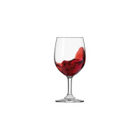 Kieliszek do wina czerwonego Epicure marki Krosno Glass o pojemności 250 ml, wypełniony wirującym czerwonym trunkiem, ukazany na białym tle.