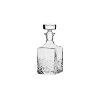 Karafka do whisky 550 ml Teroso Unique od Krosno Glass S.A. o kwadratowym kształcie, z ozdobną, fakturowaną dolną częścią szkła i dopasowanym szklanym korkiem.