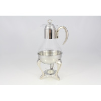 Szklany dzbanek z podgrzewaczem OVATION marki Regent Inox. Eleganckie naczynie ze stali nierdzewnej na ozdobnym stojaku z miejscem na świeczkę typu tealight.