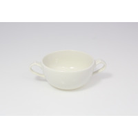Biała bulionówka 360 ml ANNA marki RAK Porcelain o klasycznym, zaokrąglonym kształcie z dwoma wygodnymi uchwytami, ukazana na jednolitym, jasnym tle.