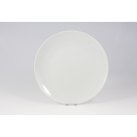 Biały talerz płytki BOSS marki Lubiana o średnicy 27 cm. Klasyczna, minimalistyczna porcelana o gładkiej powierzchni, zaprezentowana w ujęciu frontalnym.