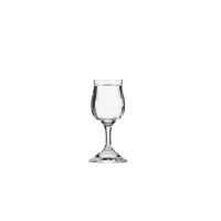 Przezroczysty kieliszek do wódki GEMA marki Krosno Glass o pojemności 25 ml. Klasyczne szklane naczynie na krótkiej nóżce, ukazane na białym tle w ujęciu