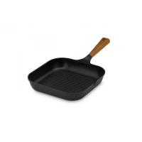 Kwadratowa patelnia grillowa Gerlach NATUR o średnicy 28 cm z charakterystycznym żebrowanym dnem, czarną powłoką nieprzywierającą oraz ergonomiczną rączką z