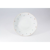Biała porcelanowa salaterka 23 cm z serii Jastra marki Lubiana. Naczynie o klasycznym kształcie z delikatnym motywem drobnych, różowych i niebieskich kwiatków