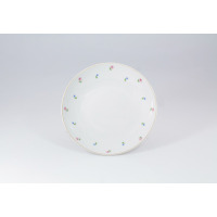 Talerz głęboki 21 cm 0112 JASTRA marki Lubiana z białej porcelany, ozdobiony delikatnym motywem drobnych różowych i niebieskich kwiatków oraz złotą linią na