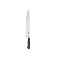 Nóż siekacz 25 cm Richardson Sheffield R070 V Sabatier z gładkim ostrzem ze stali X50CrMoV15 oraz czarną rękojeścią mocowaną na trzy nity, widoczny na białym