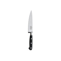 Nóż siekacz 15 cm R070 V SABATIER marki Richardson Sheffield. Stalowe ostrze z grawerem X50 CrMoV 15 oraz czarna rękojeść z trzema nitami, widok z przodu.