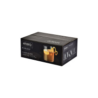 Czarne opakowanie zbiorcze szklanek do cydru Krosno Mixology 500 ml. Na froncie grafika szklanki z napojem i cytryną oraz logo marki Krosno. Widok z ukosa.