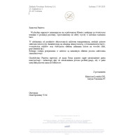 Oficjalne pismo firmy Zakłady Porcelany Stołowej Lubiana z 17.09.2020 r. dotyczące specyfiki produkcji porcelany barwionej i efektów szkliwienia zanurzeniowego.