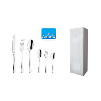 Zestaw sztućców Amefa 1410 Austin, 60 sztuk dla 12 osób, obejmujący noże, widelce i łyżki oraz ich mniejsze odpowiedniki, obok eleganckiego, prążkowanego