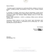 Oficjalne pismo firmy Zakłady Porcelany Stołowej Lubiana z 17.09.2020 dotyczące specyfiki produkcji porcelany barwionej i efektów szkliwienia zanurzeniowego.