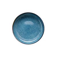 Misa Verlo DEEP BLUE o średnicy 34 cm. Okrągła salaterka w odcieniach głębokiego błękitu z nakrapianą, ceramiczną teksturą i ciemniejszym, kontrastującym