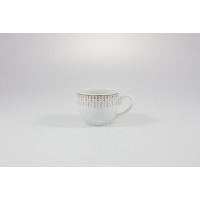 Biała porcelanowa filiżanka Chodzież G682 Yvonne Złoty Miraż o pojemności 0,10 l z eleganckim geometrycznym wzorem w kolorze złota na górnej krawędzi.
