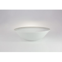 Biała porcelanowa salaterka 26 cm Chodzież z serii G682 YVONNE Złoty Miraż. Naczynie o klasycznym kształcie z eleganckim, geometrycznym złotym zdobieniem na