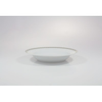 Talerz głęboki 22,5 cm Chodzież G682 Yvonne Złoty Miraż z białej porcelany, widoczny z profilu. Na szerokim kołnierzu znajduje się subtelny, geometryczny złoty