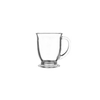 Przezroczysty kubek szklany Glasmark o pojemności 400 ml. Naczynie na stabilnej stopce z wygodnym uchem, prezentowane na białym tle w ujęciu frontalnym.