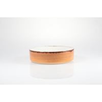 Miska sztaplowana Jersey orange marki Fine Dine o średnicy 18 cm. Naczynie z ceramiki w odcieniu pomarańczowym z ciemniejszym, rustykalnym rantem, widok z boku.