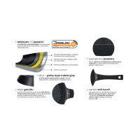 Infografika techniczna patelni Zwieger Black Stone 24 cm prezentująca budowę powłoki Greblon C3 Granite, dno indukcyjne, zewnętrzną powłokę oraz ergonomiczną