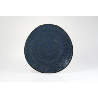 Talerz płytki Fine Dine Jersey blue o średnicy 27 cm z charakterystyczną, nakrapianą teksturą w odcieniach głębokiego błękitu i brązu, widok z góry na okrągłe