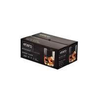 Opakowanie zbiorcze szklanek niskich Krosno Mixology 260 ml. Czarny karton z nadrukiem nazwy kolekcji i zdjęciem szklanki z whisky, widok z ukosa na narożnik