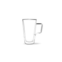 Szklanka do latte z podwójną ścianką Vialli Design DIVA o pojemności 350 ml. Przezroczyste naczynie z wytrzymałego szkła borokrzemowego z wygodnym uchwytem na