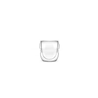 Szklanka do espresso Sferico marki Vialli Design o pojemności 70 ml. Przezroczyste naczynie z podwójną ścianką o zaokrąglonym kształcie i poziomymi żłobieniami.