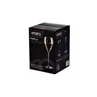 Czarne opakowanie zestawu czterech kieliszków do wina Krosno Perla 280 ml. Na froncie widoczne logo marki, zdjęcie eleganckiego kieliszka oraz napisy