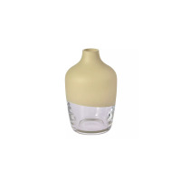 Wazon butelka Krosno Glass o wysokości 25 cm. Szklane naczynie o nowoczesnym designie z matową, beżową górną częścią i przezroczystym, profilowanym dołem.