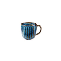 Filiżanka do espresso 90 ml DEEP BLUE marki Verlo o pękatym kształcie z pionowymi żłobieniami. Ceramiczne naczynie w odcieniach głębokiego błękitu z brązowymi
