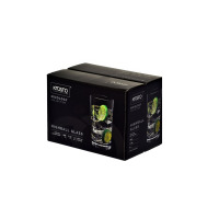Czarne opakowanie zbiorcze szklanek wysokich Krosno Mixology 350 ml. Na froncie i boku widoczne logo marki, nazwa kolekcji oraz grafika szklanki z napojem i