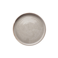 Okrągły talerz płytki Verlo Wikle o średnicy 25,5 cm w odcieniu szarości. Ceramiczne naczynie o surowej, nakrapianej teksturze i minimalistycznym designie