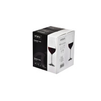 Kartonowe opakowanie czterech kieliszków do wina Krosno Harmony Lumi o pojemności 450 ml. Biało-czarne pudełko z grafiką produktów, logotypem i kodem kreskowym.