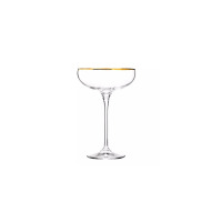 Płaskie kieliszki do szampana Harmony Gold od Krosno Glass S.A. o pojemności 240 ml. Eleganckie szkło na długiej nóżce z subtelnym, złotym wykończeniem