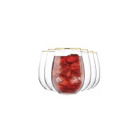 Zestaw sześciu szklanych kieliszków do wina Splendour Gold marki Krosno Glass o pojemności 300 ml z eleganckim złotym obrzeżem, wyeksponowanych na białym tle.