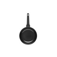 Patelnia Gerlach Monolit 24 cm z nieprzywierającą powłoką w kolorze głębokiej czerni. Widok z góry na okrągły korpus z ergonomicznym, czarnym uchwytem.