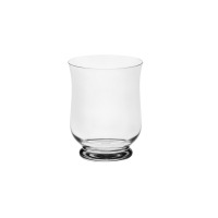 Szklany świecznik 20 cm marki Krosno Glass S.A. o pękatym kształcie z szeroką podstawą, wykonany z przezroczystego, gładkiego szkła o eleganckim designie.