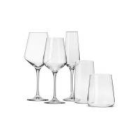Zestaw 20 częściowy Avant-Garde od Krosno Glass S.A. obejmuje eleganckie kieliszki do wina, szampana oraz szklanki o nowoczesnym, minimalistycznym designie ze