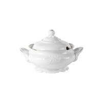 Biała waza do zupy z kolekcji Fryderyka Złota Linia marki Chodzież. Eleganckie naczynie z porcelany o klasycznym kształcie, zdobione delikatnym reliefem i