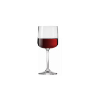 Kieliszek do wina Roma marki Krosno Glass o pojemności 360 ml. Przezroczyste szkło o klasycznym kształcie wypełnione do połowy czerwonym winem, widok na wprost.