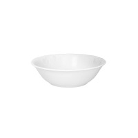Biała miska z serwisu obiadowego Fryderyka marki Chodzież. Klasyczna porcelana o eleganckim, reliefowym zdobieniu na krawędzi, ujęta w widoku z profilu.