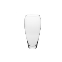 Szklany wazon Krosno Glass S.A. o wysokości 33 cm z serii HOME OS. Przezroczyste naczynie o smukłym, zwężającym się ku dołowi kształcie, widoczne na białym tle.