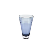 Granatowy wazon stożkowy Krosno Glass o wysokości 25 cm. Szklane naczynie o zwężającym się ku dołowi kształcie z ozdobnymi, poziomymi żłobieniami w górnej