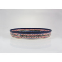 Półmisek głęboki Bolesławiec 149AR o średnicy 31 cm. Ceramiczne naczynie z tradycyjnym, ręcznie malowanym wzorem w kwiaty i geometryczne meandry w odcieniach